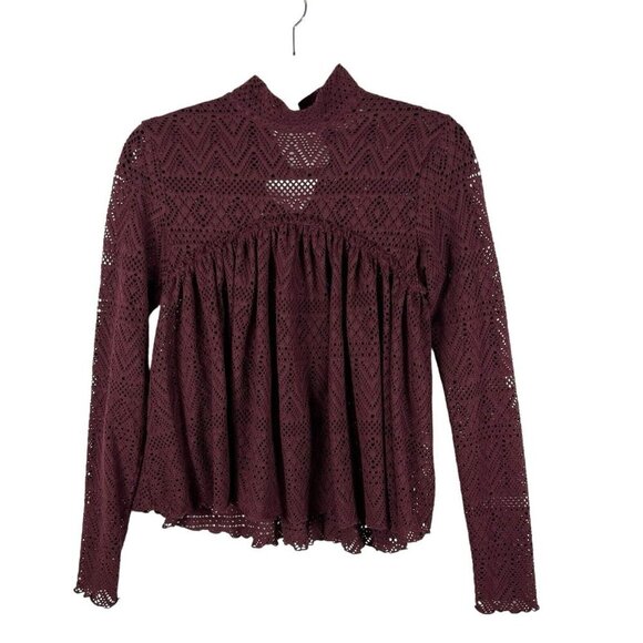 Free People Tops - Free People Beach About Time Top burgundy lace size Small Boho Peasant